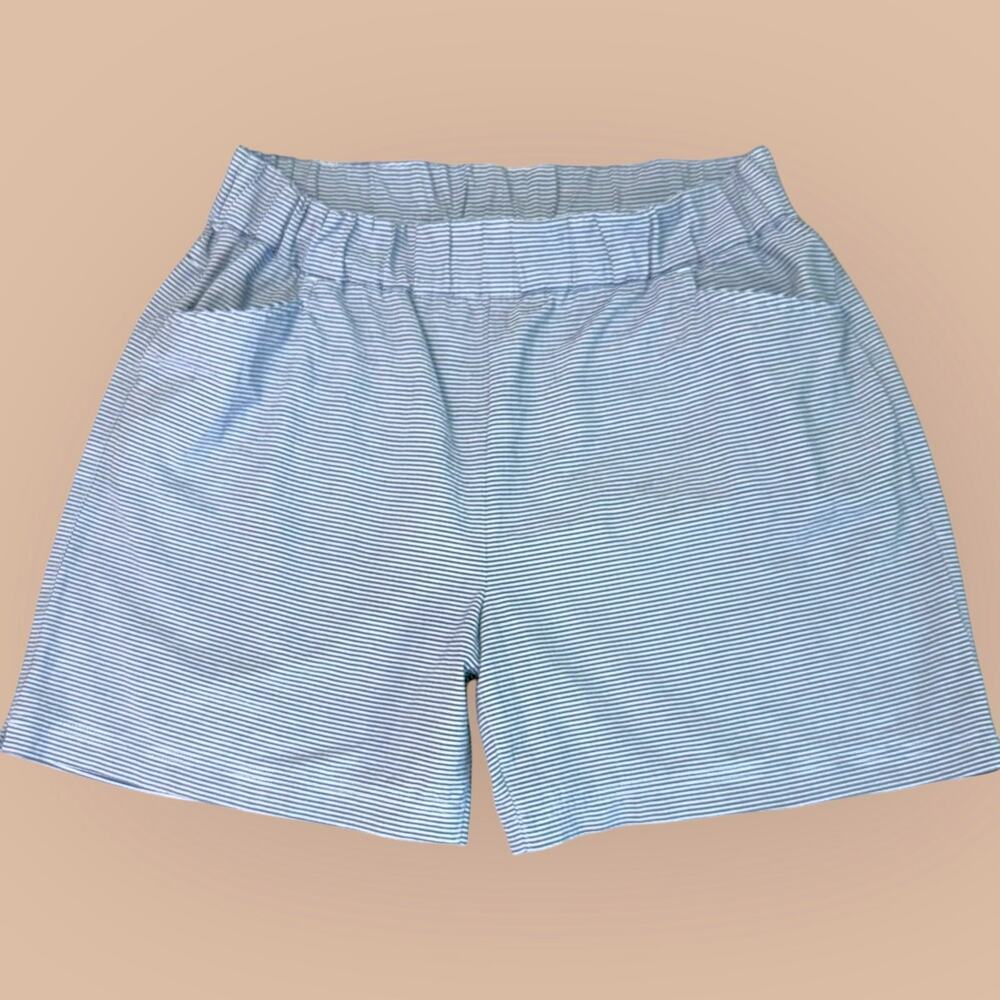 Orvis Women Size L Pullon Boxer Lounge Shorts Blue White Striped Elastic Waist